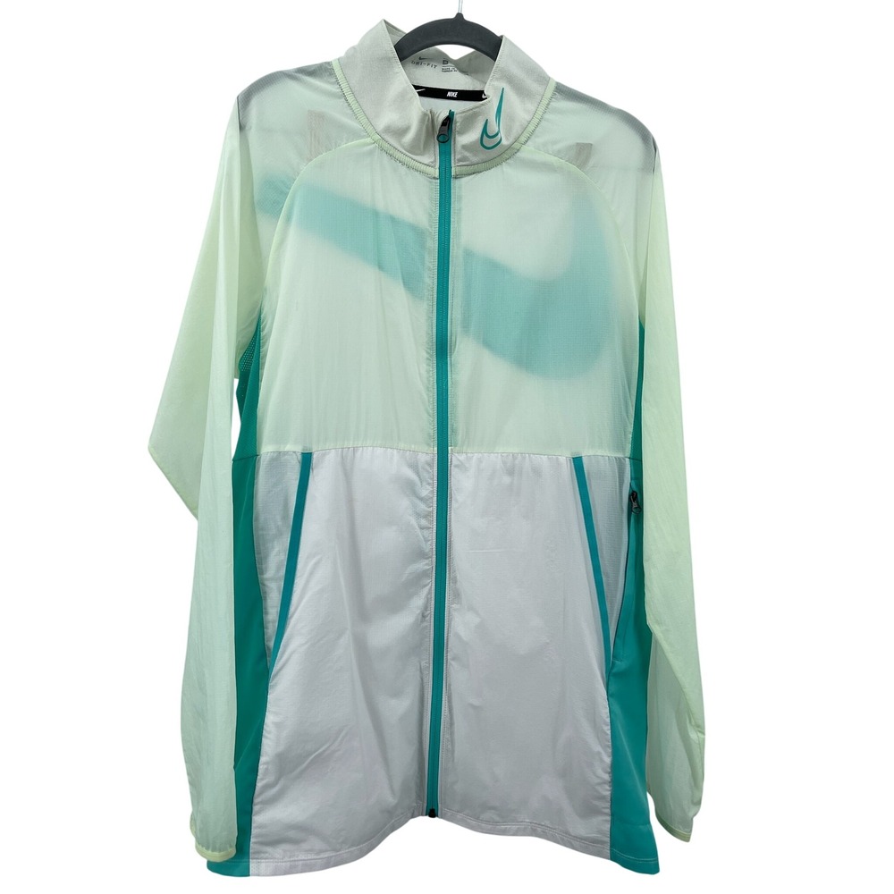 Nike Dri-FIT Running Jacket Mens M Green Teal Full Zip Sample Swoosh